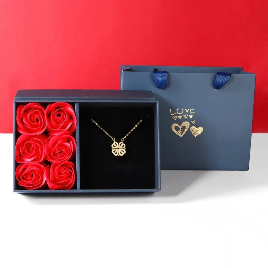 Colar De Luxo Feminino Com Caixa De Flores artificial Quatro Folhas
