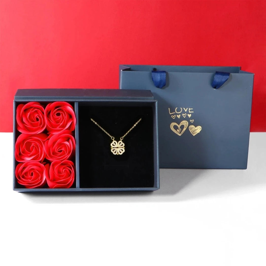 Colar De Luxo Feminino Com Caixa De Flores artificial Quatro Folhas