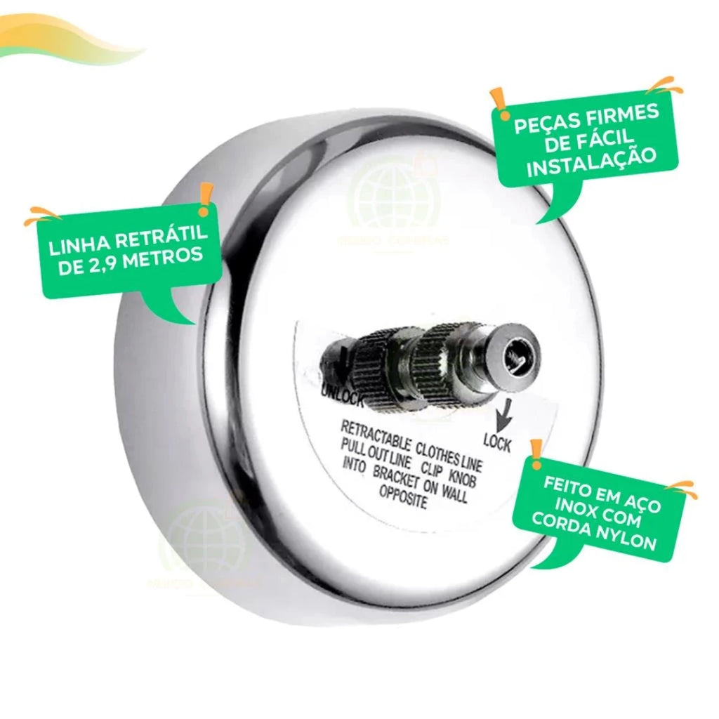 Varal Retrátil em Aço Inox Ultra Resistente 2.9MH