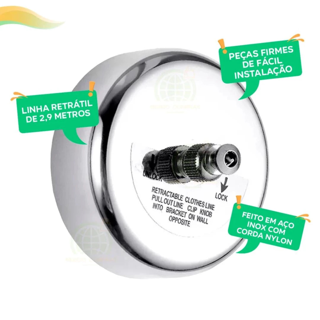 Varal Retrátil em Aço Inox Ultra Resistente 2.9MH