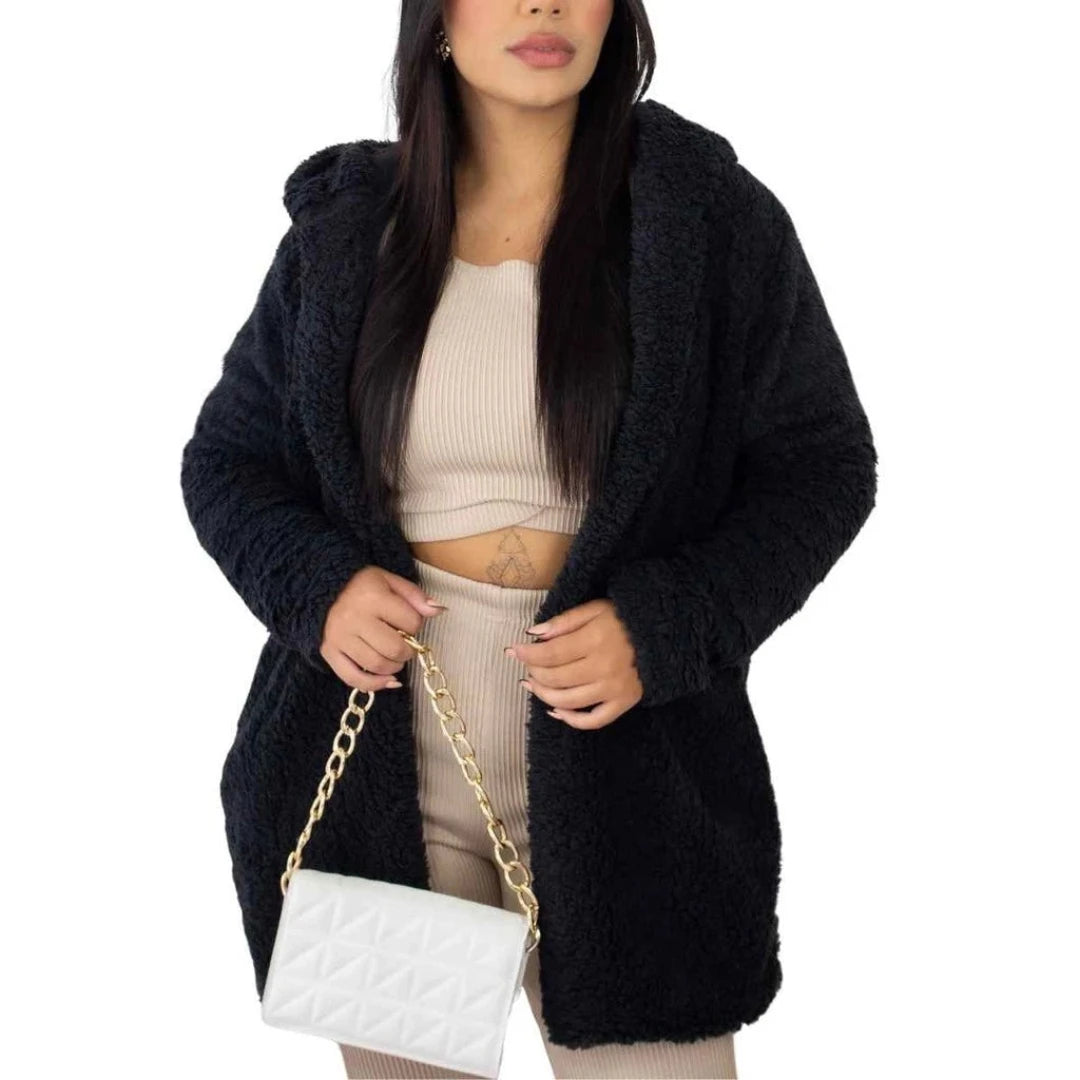 Casaco Teddy Peludo Feminino com Capuz Tamanho Único