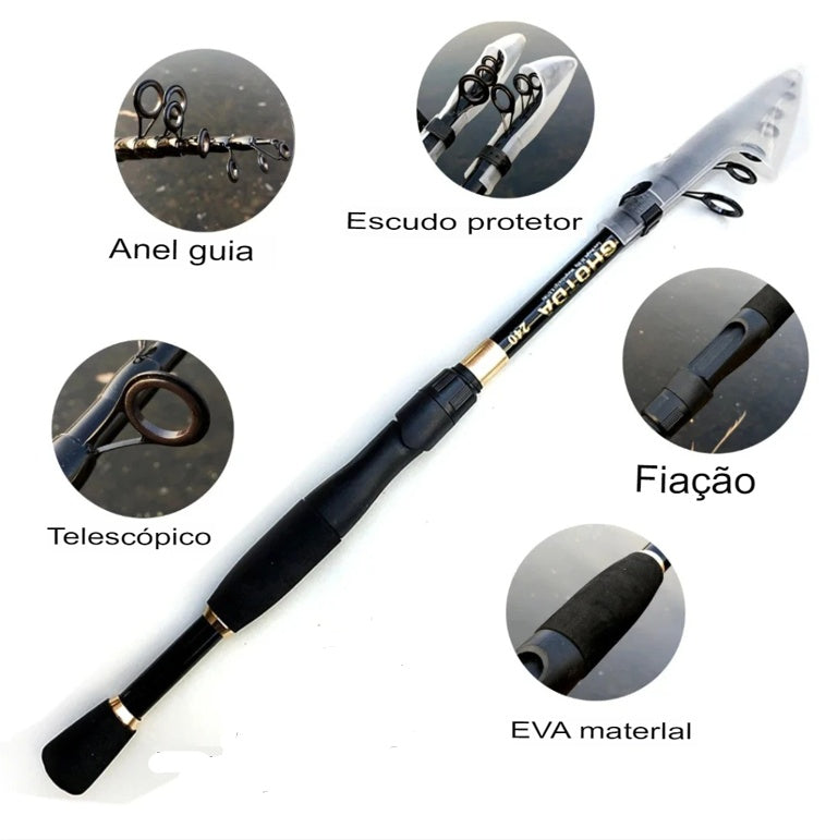 Kit Pesca Economico Vara Fibra de Carbono + Molinete Profiddional