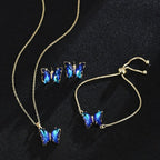 KIT Colar Pulseira e Brincos 3 Peças Jóias Romântica Borboleta de Vidro Varias Cores. 0 lojaidealgolden 