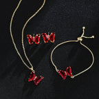 KIT Colar Pulseira e Brincos 3 Peças Jóias Romântica Borboleta de Vidro Varias Cores. 0 lojaidealgolden 