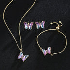 KIT Colar Pulseira e Brincos 3 Peças Jóias Romântica Borboleta de Vidro Varias Cores. 0 lojaidealgolden 
