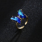 KIT Colar Pulseira e Brincos 3 Peças Jóias Romântica Borboleta de Vidro Varias Cores. 0 lojaidealgolden Anel múltiplo azul 