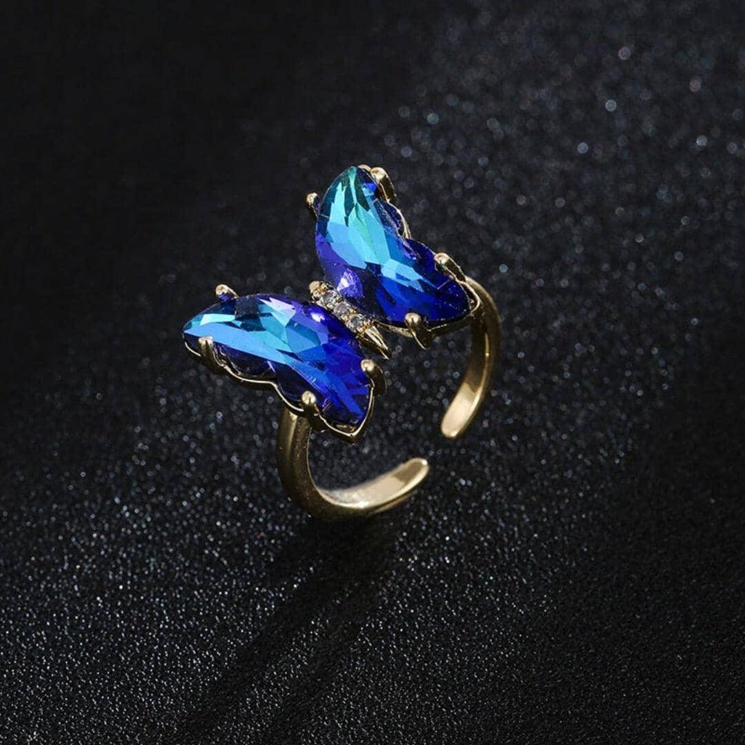 KIT Colar Pulseira e Brincos 3 Peças Jóias Romântica Borboleta de Vidro Varias Cores. 0 lojaidealgolden Anel múltiplo azul 