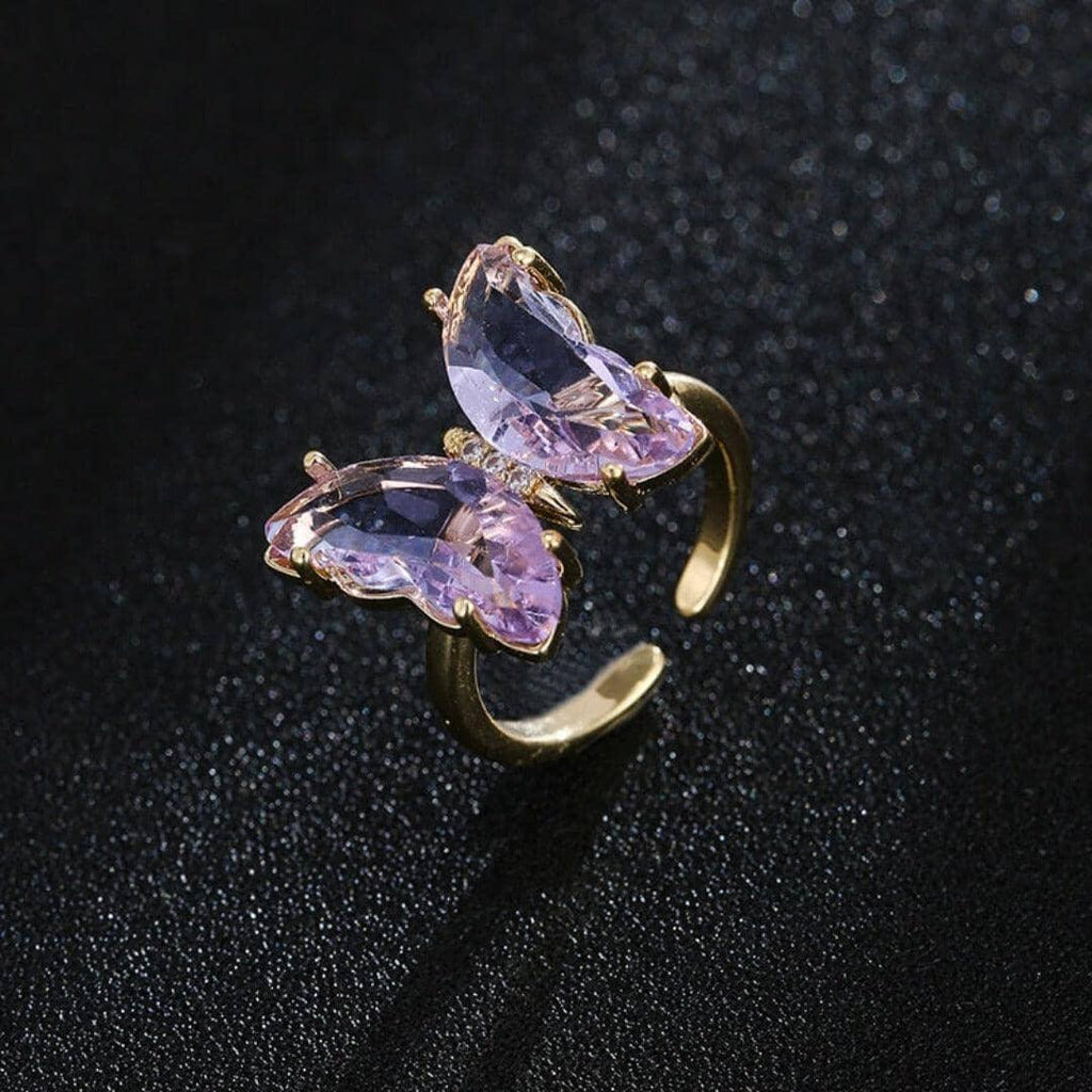 KIT Colar Pulseira e Brincos 3 Peças Jóias Romântica Borboleta de Vidro Varias Cores. 0 lojaidealgolden anel roxo claro 