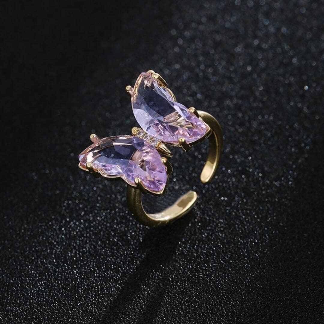 KIT Colar Pulseira e Brincos 3 Peças Jóias Romântica Borboleta de Vidro Varias Cores. 0 lojaidealgolden anel roxo claro 