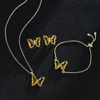 KIT Colar Pulseira e Brincos 3 Peças Jóias Romântica Borboleta de Vidro Varias Cores. 0 lojaidealgolden conjunto amarelo 