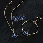 KIT Colar Pulseira e Brincos 3 Peças Jóias Romântica Borboleta de Vidro Varias Cores. 0 lojaidealgolden conjunto azul 