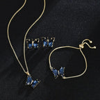 KIT Colar Pulseira e Brincos 3 Peças Jóias Romântica Borboleta de Vidro Varias Cores. 0 lojaidealgolden conjunto azul escuro 