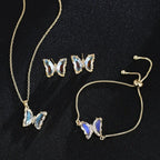 KIT Colar Pulseira e Brincos 3 Peças Jóias Romântica Borboleta de Vidro Varias Cores. 0 lojaidealgolden conjunto de albumina 