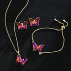 KIT Colar Pulseira e Brincos 3 Peças Jóias Romântica Borboleta de Vidro Varias Cores. 0 lojaidealgolden conjunto multi vermelho 