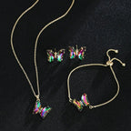 KIT Colar Pulseira e Brincos 3 Peças Jóias Romântica Borboleta de Vidro Varias Cores. 0 lojaidealgolden conjunto multicolorido 