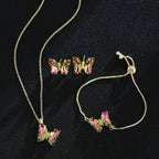KIT Colar Pulseira e Brincos 3 Peças Jóias Romântica Borboleta de Vidro Varias Cores. 0 lojaidealgolden Conjunto múltiplo amarelo 